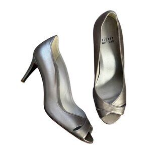 Stuart Weitzman Womens Silver Peep Toe High Heel Pumps Size 7.5
